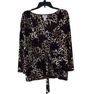 CHICO'S TRAVELERS Womens Tie Front Knot Top Giraffe Animal Prints Slinky Sz 2‎